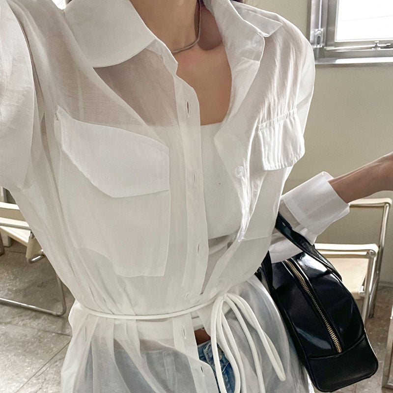 蕾絲襯衫長版罩衫