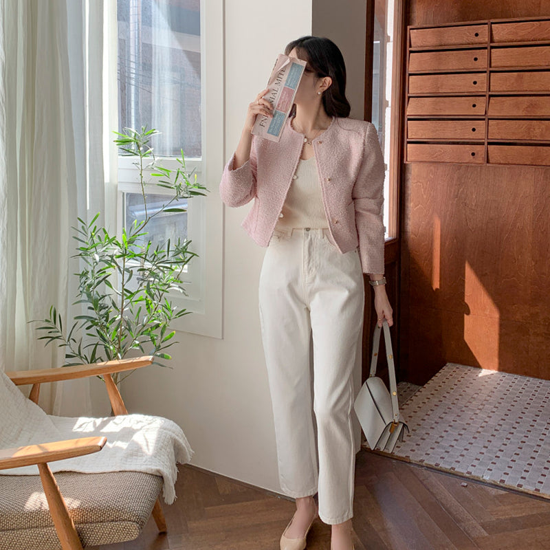 氣質升級圓領毛呢短外套