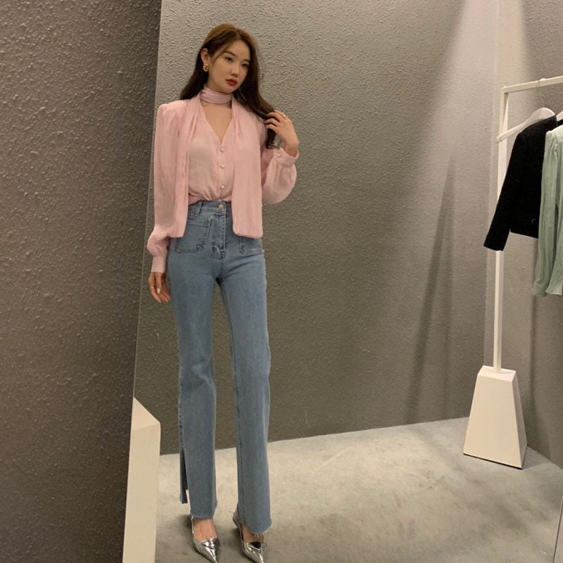 韓劇氣質小姊姊領帶上衣