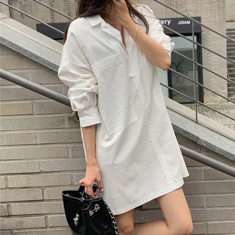 顯瘦腰帶襯衫領洋裝