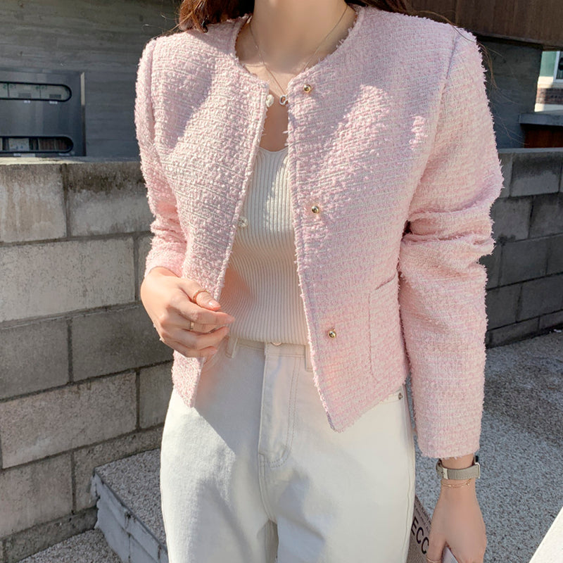 氣質升級圓領毛呢短外套