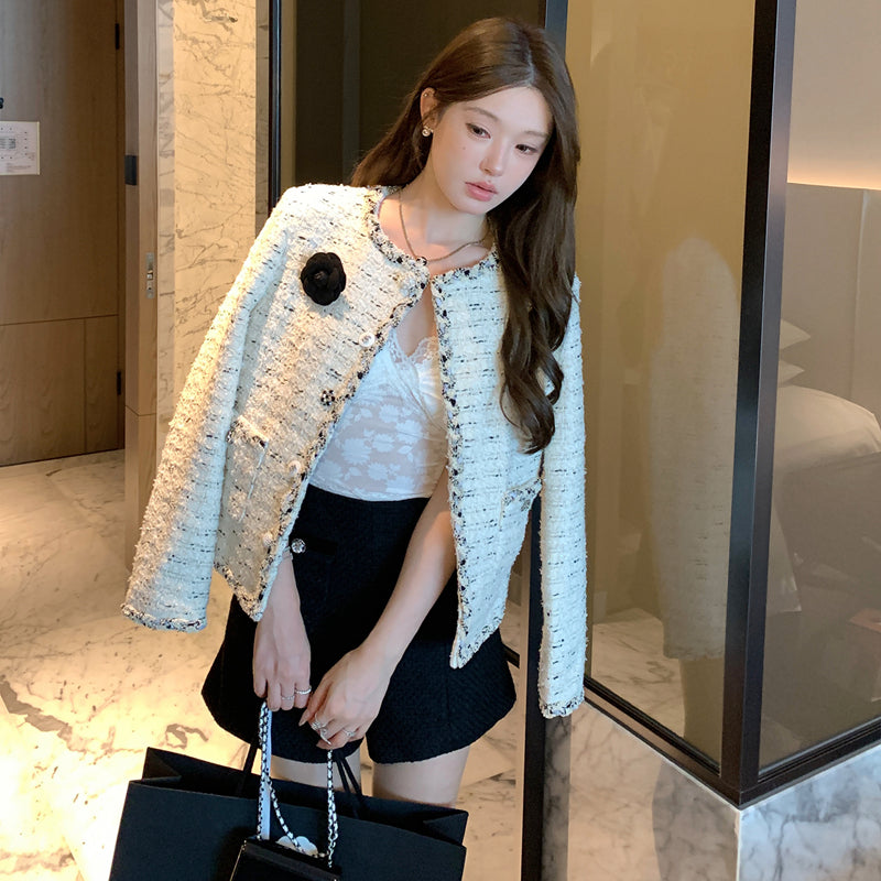 經典名媛山茶花小香毛呢外套