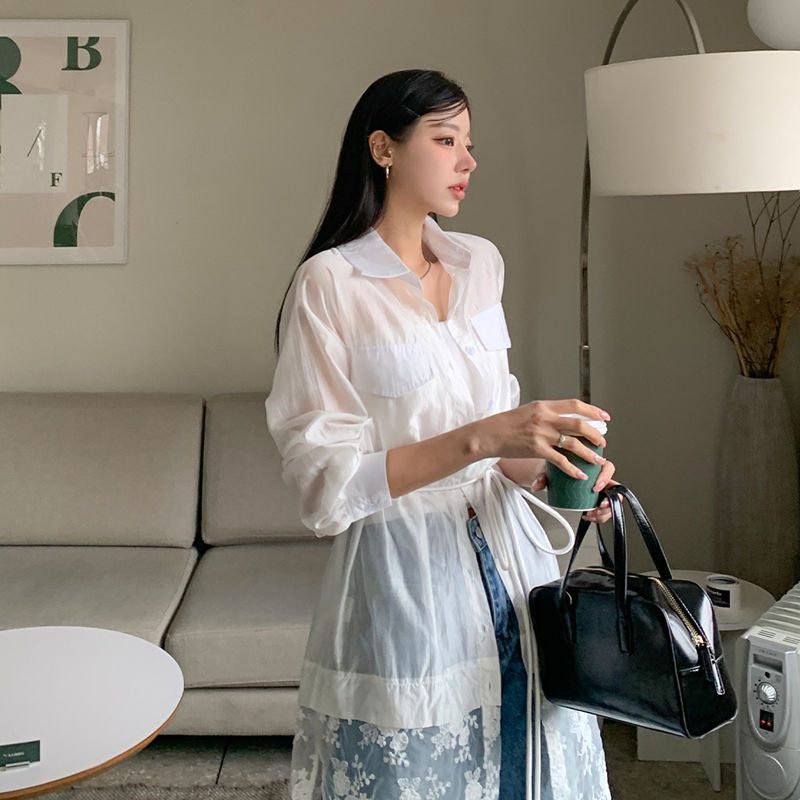 蕾絲襯衫長版罩衫