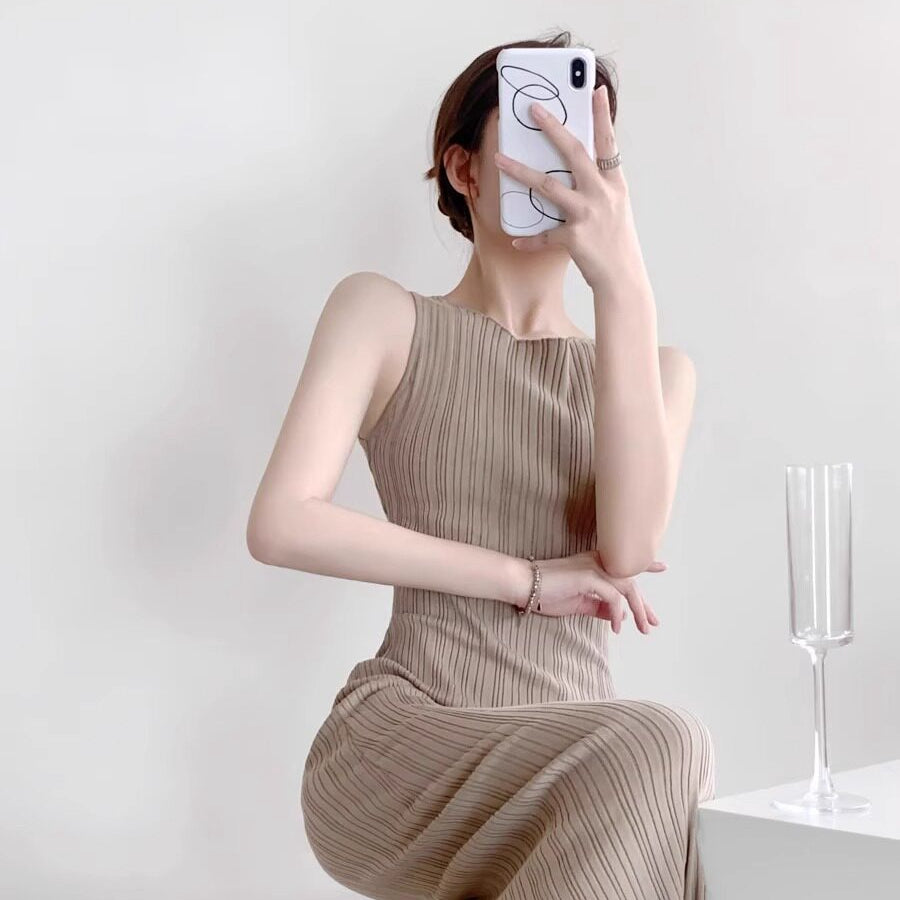 優雅微性感女人味冰絲針織洋裝