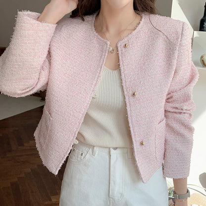 氣質升級圓領毛呢短外套