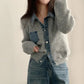牛仔拼接針織上衣
