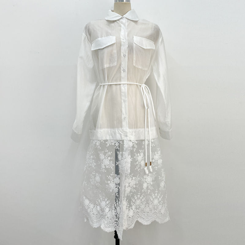 蕾絲襯衫長版罩衫