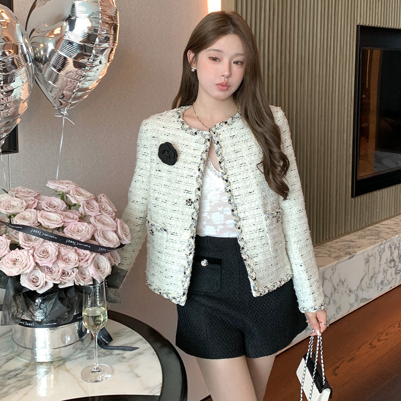 經典名媛山茶花小香毛呢外套