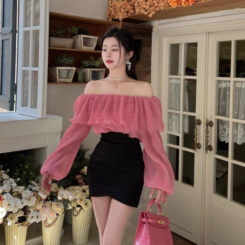 大荷葉露肩女人味上衣