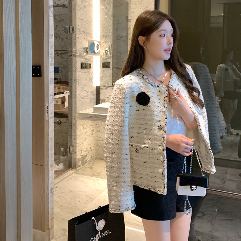 經典名媛山茶花小香毛呢外套