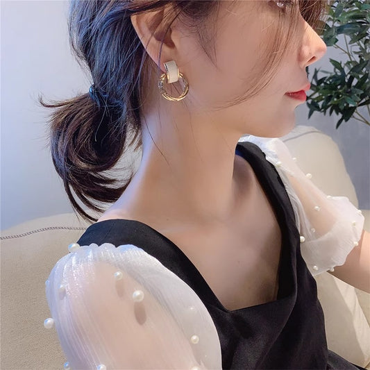 貓眼石串圈型氣質耳環