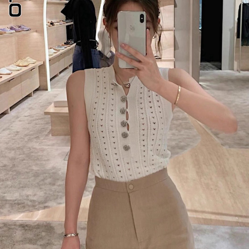 貴氣小簍空無袖針織上衣