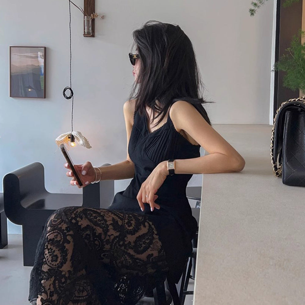 小貴婦高級感蕾絲拼接洋裝