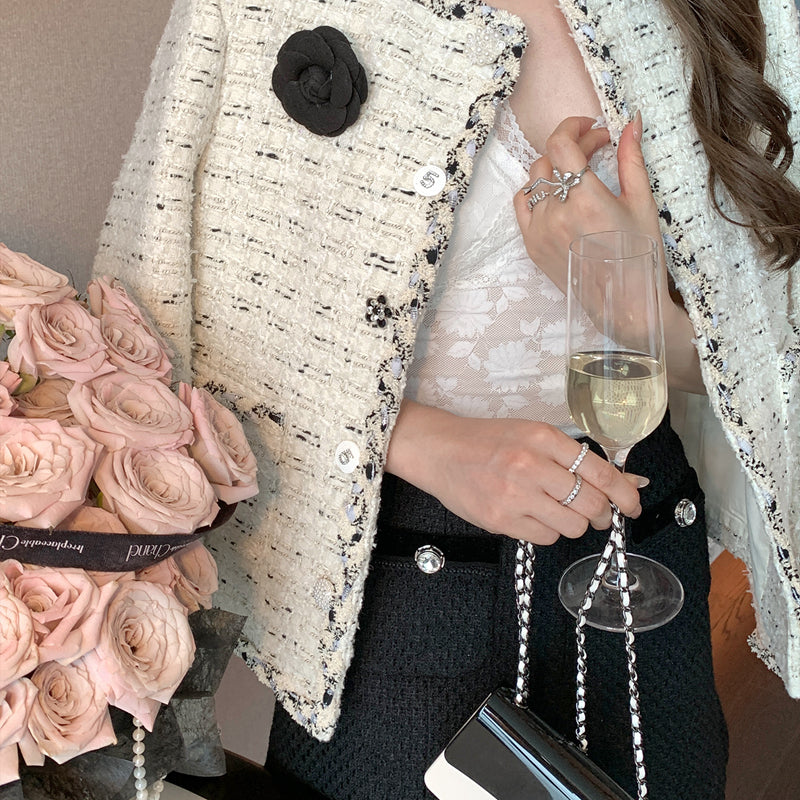 經典名媛山茶花小香毛呢外套