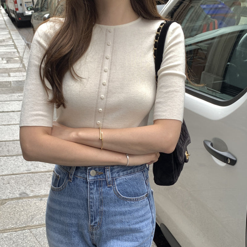 知性圓領顯瘦針織上衣