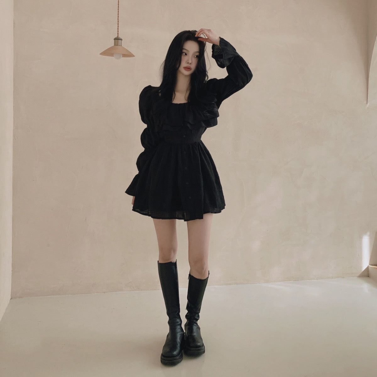 浪漫大荷葉氛圍感洋裝