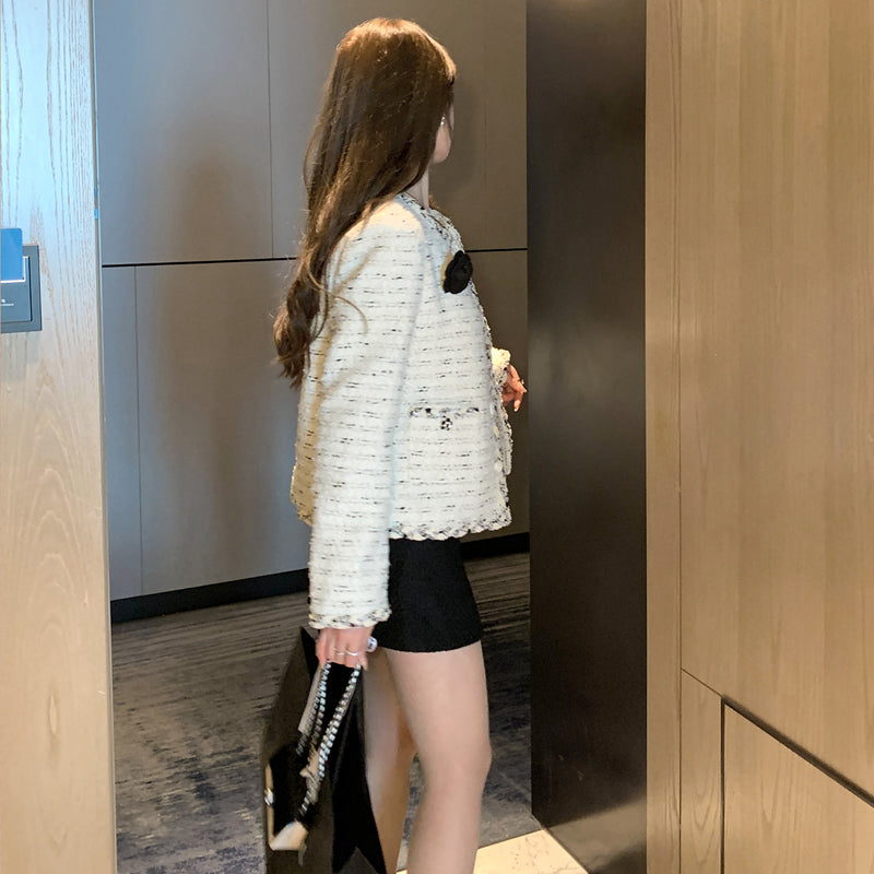 經典名媛山茶花小香毛呢外套