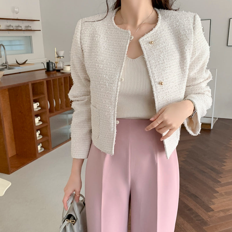 氣質升級圓領毛呢短外套