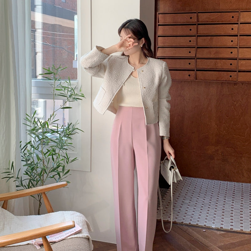 氣質升級圓領毛呢短外套