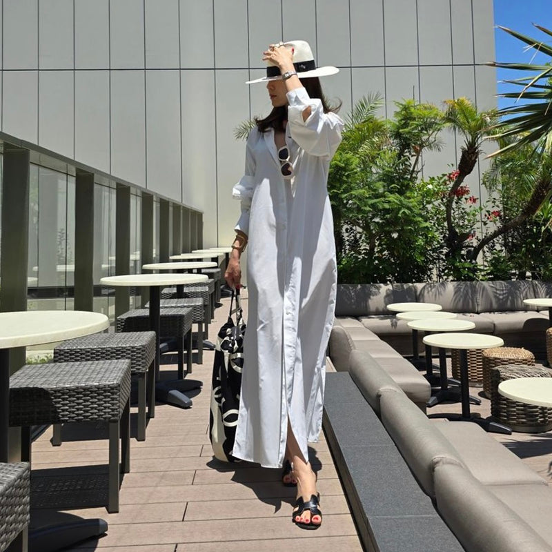 鬆弛感最迷人襯衫式長洋裝