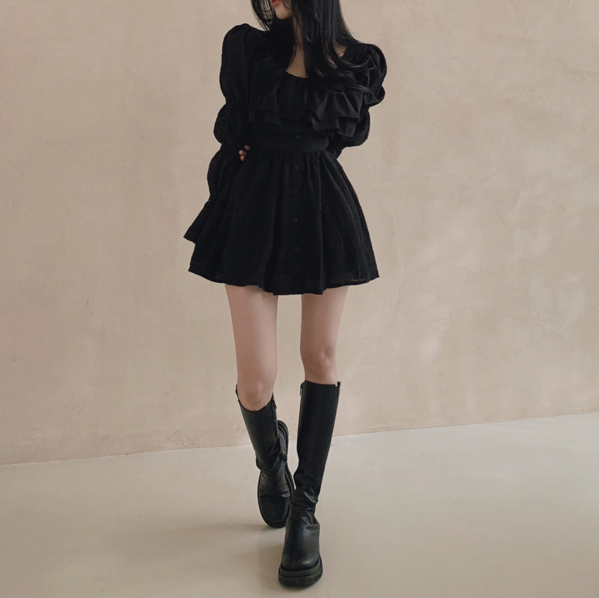 浪漫大荷葉氛圍感洋裝