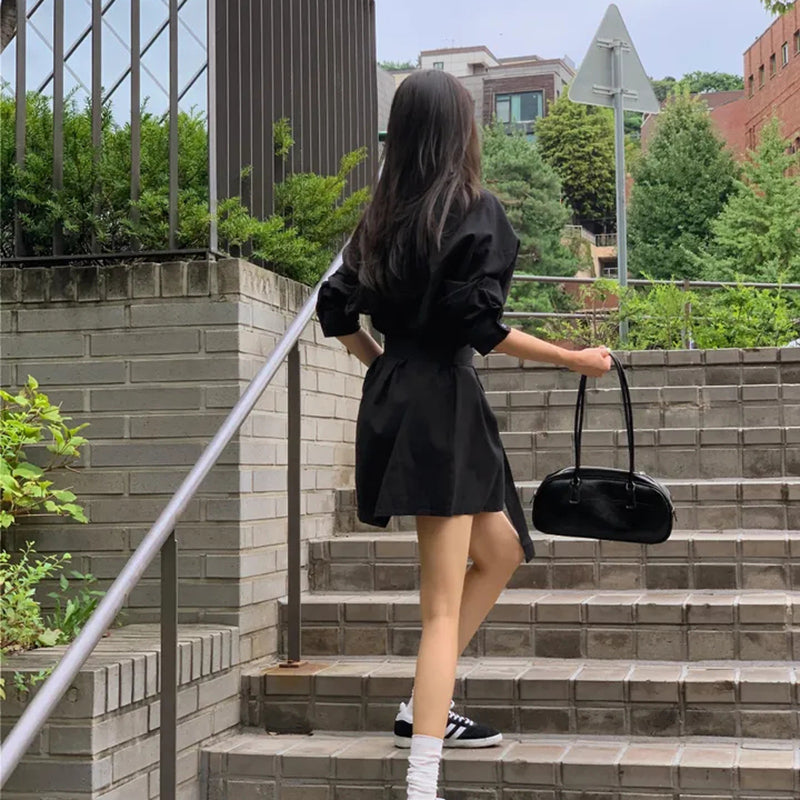 顯瘦腰帶襯衫領洋裝