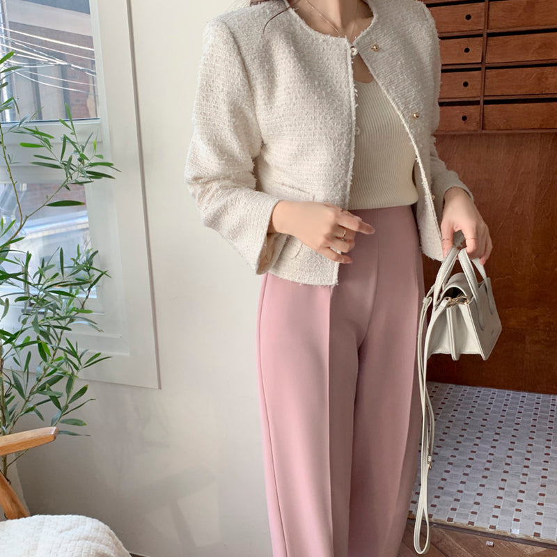 氣質升級圓領毛呢短外套