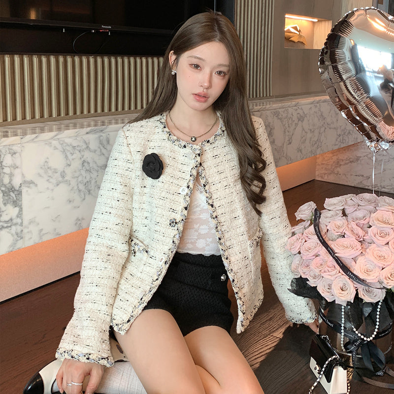 經典名媛山茶花小香毛呢外套