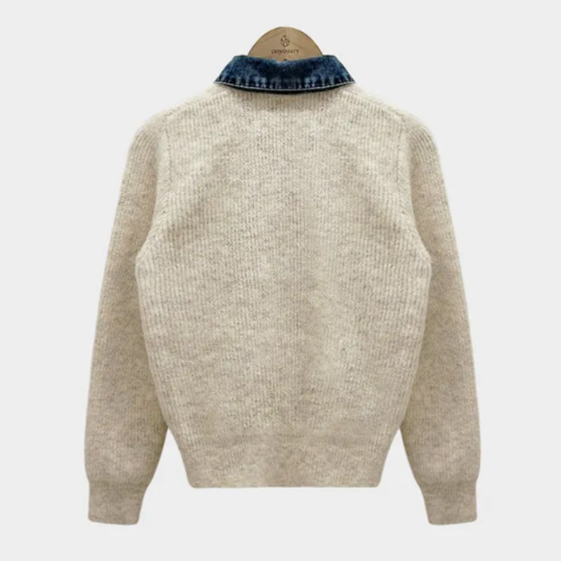 牛仔拼接針織上衣