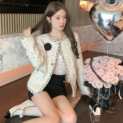 經典名媛山茶花小香毛呢外套