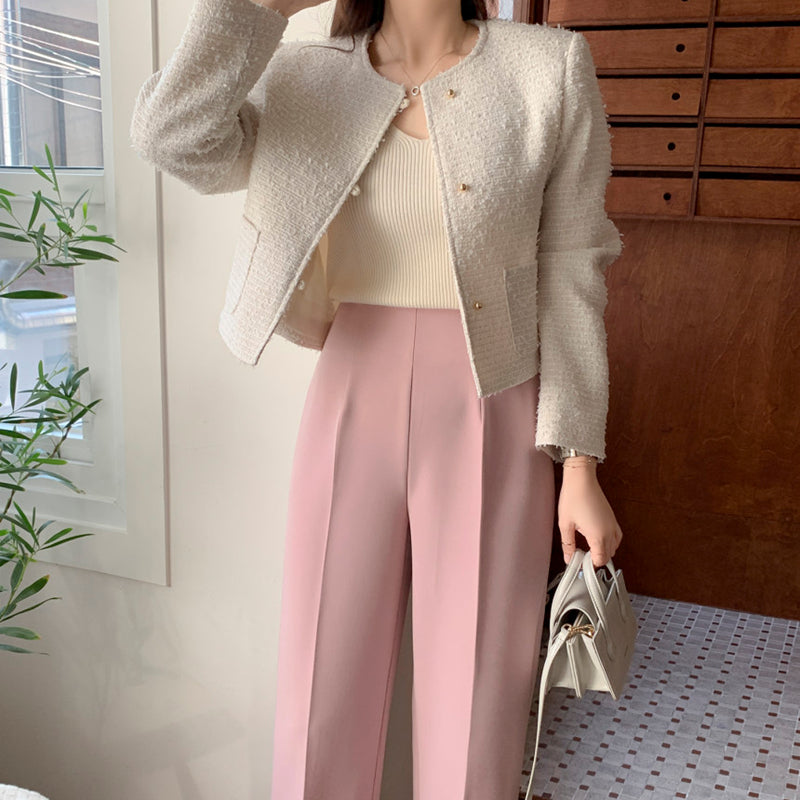 氣質升級圓領毛呢短外套