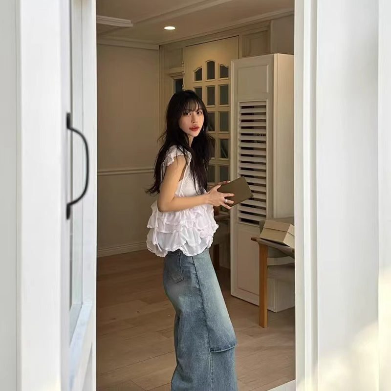 深V甜美荷葉上衣