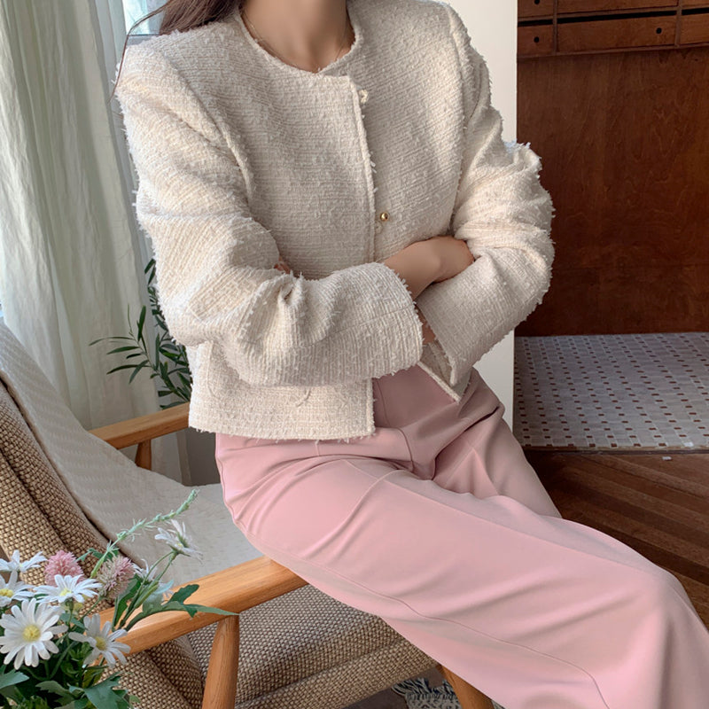 氣質升級圓領毛呢短外套