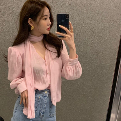 韓劇氣質小姊姊領帶上衣