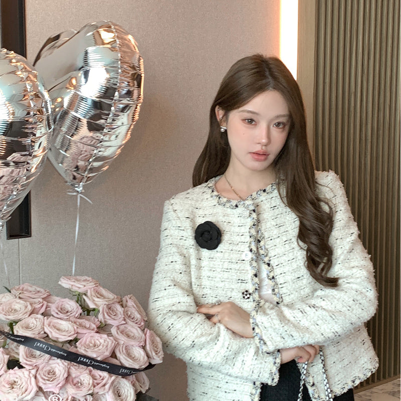 經典名媛山茶花小香毛呢外套