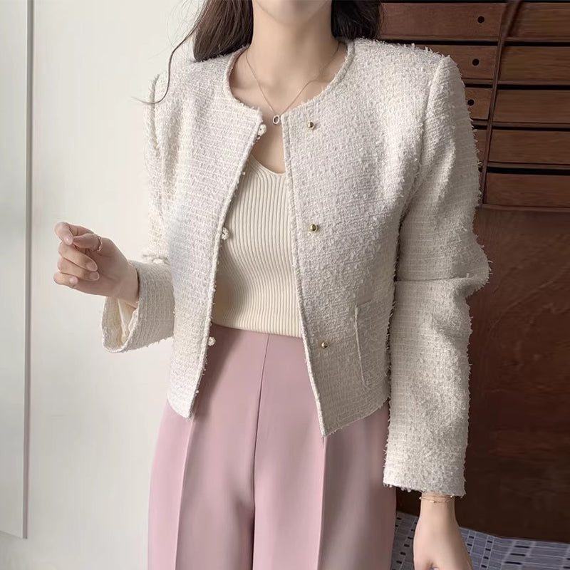 氣質升級圓領毛呢短外套