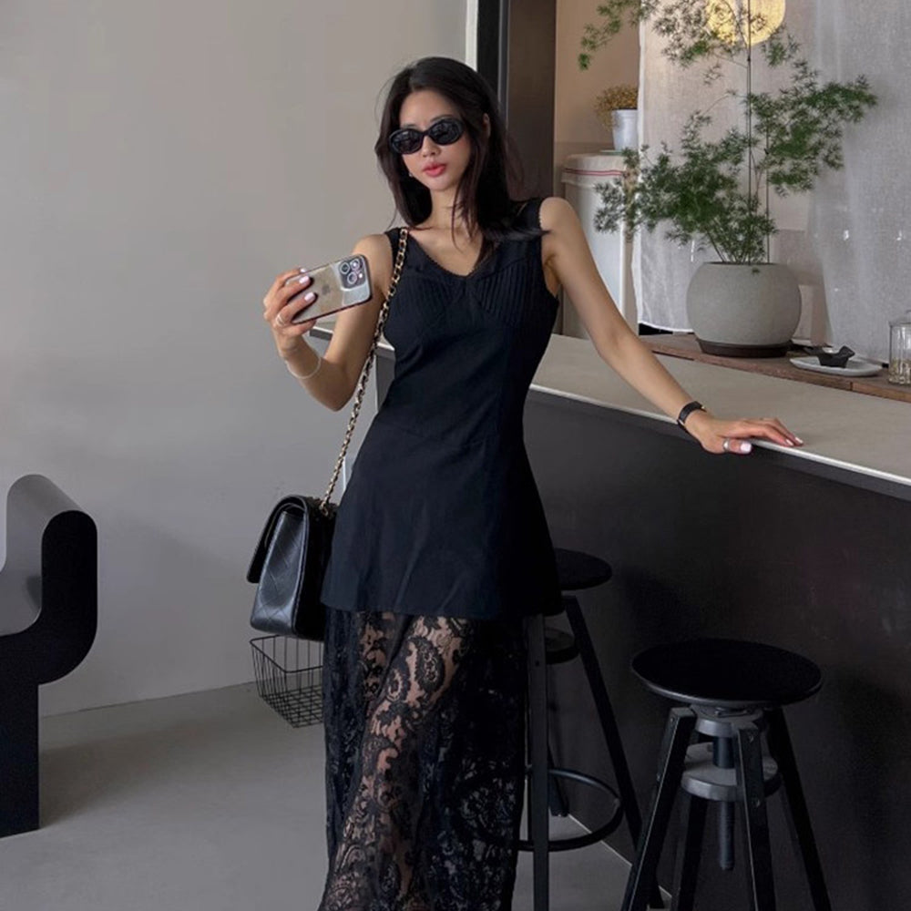小貴婦高級感蕾絲拼接洋裝