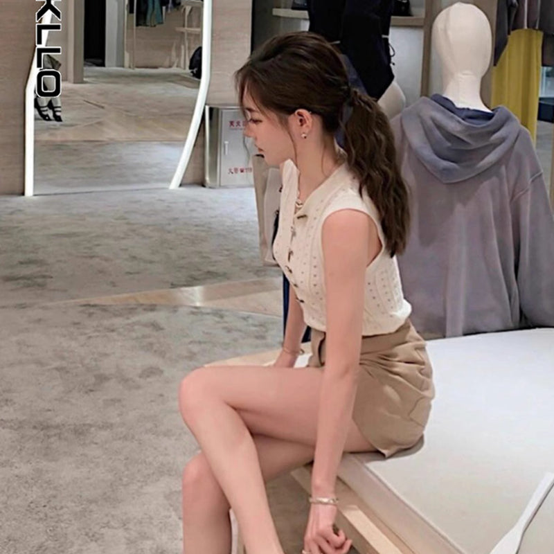 貴氣小簍空無袖針織上衣