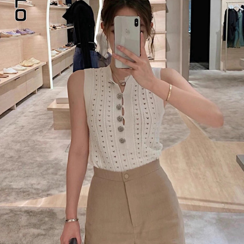 貴氣小簍空無袖針織上衣