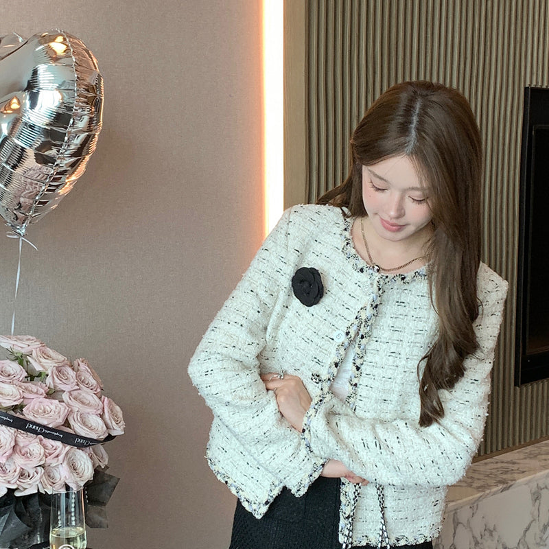 經典名媛山茶花小香毛呢外套