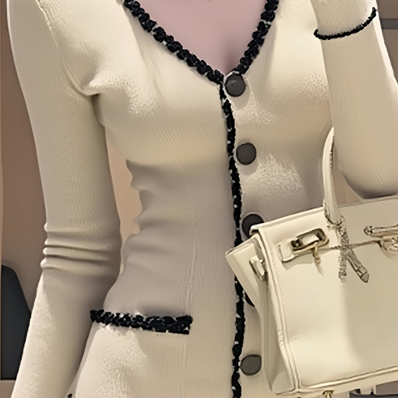 小香風氣質V領排扣針織洋裝