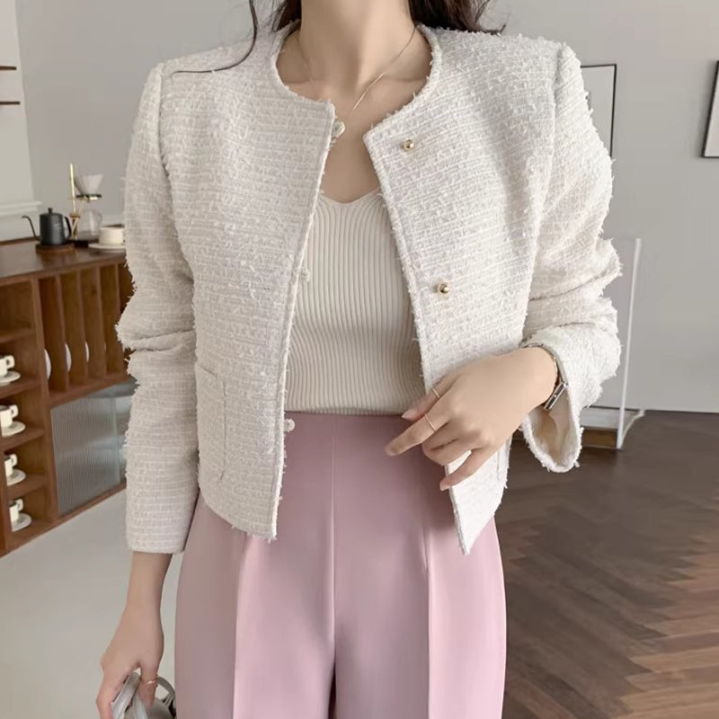 氣質升級圓領毛呢短外套