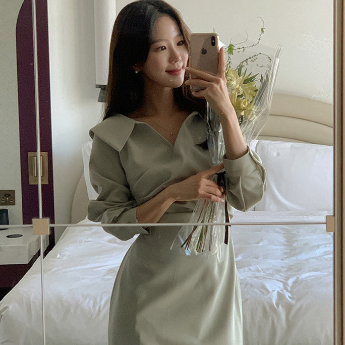 大翻領優雅印象超美洋裝