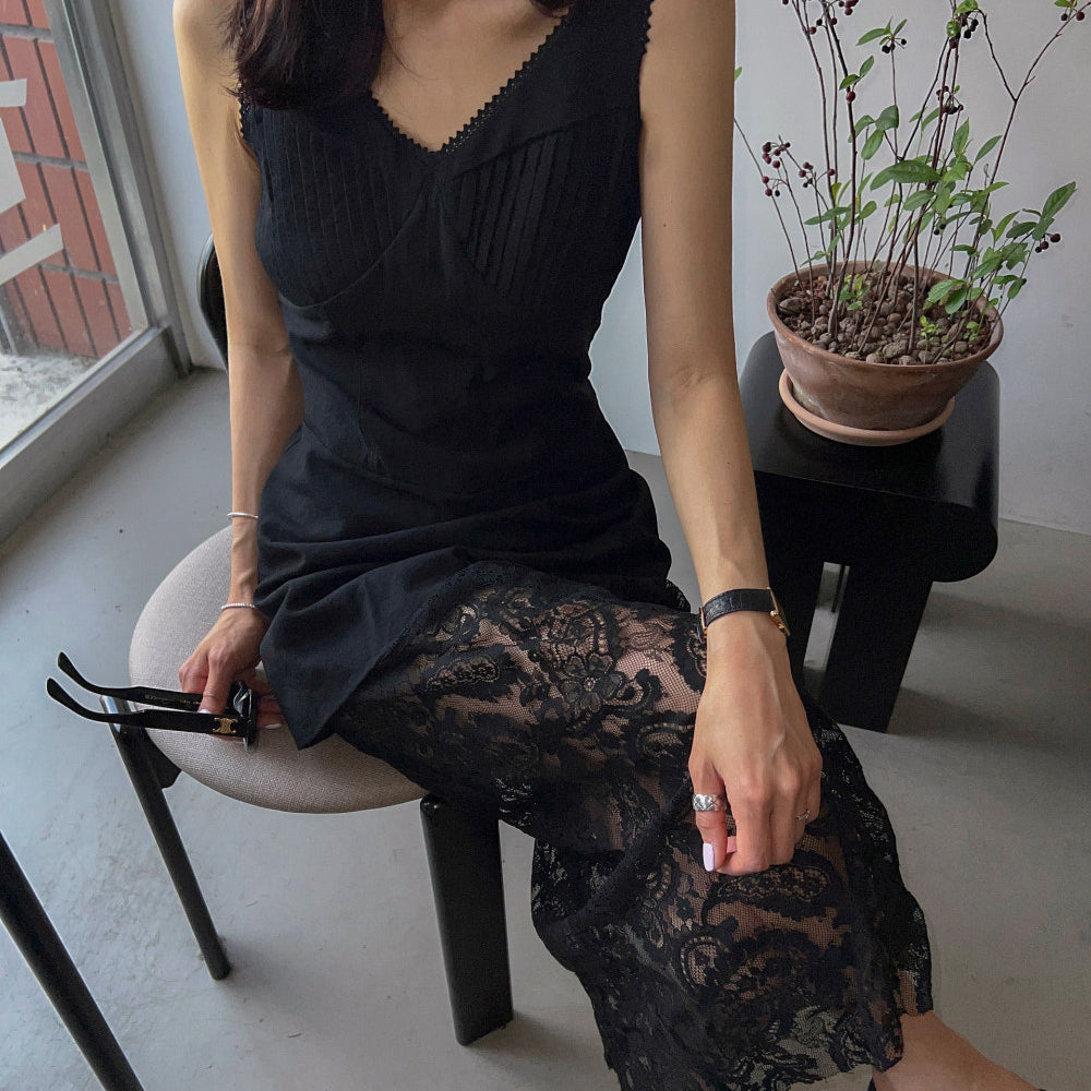 小貴婦高級感蕾絲拼接洋裝