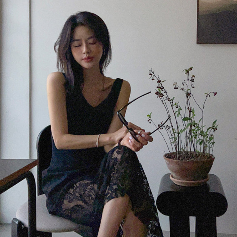 小貴婦高級感蕾絲拼接洋裝