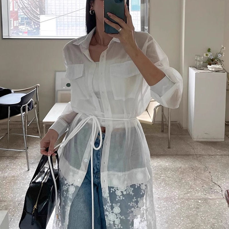 蕾絲襯衫長版罩衫