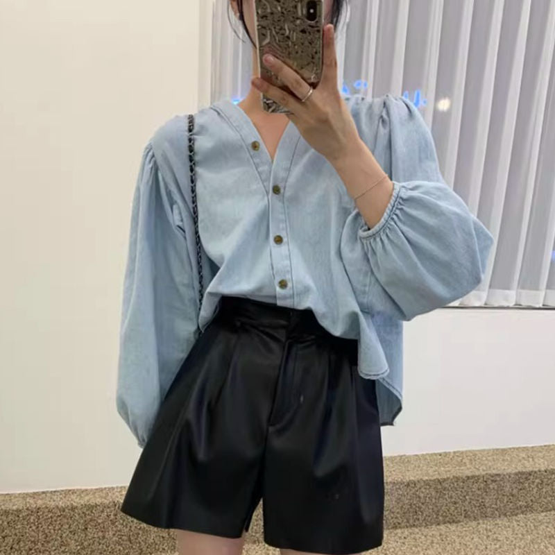 顯瘦氣質牛仔澎袖上衣