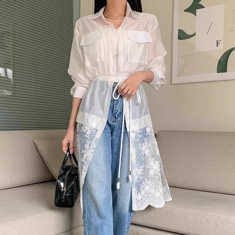 蕾絲襯衫長版罩衫