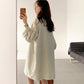 寬鬆溫柔鈕扣泡泡袖洋裝