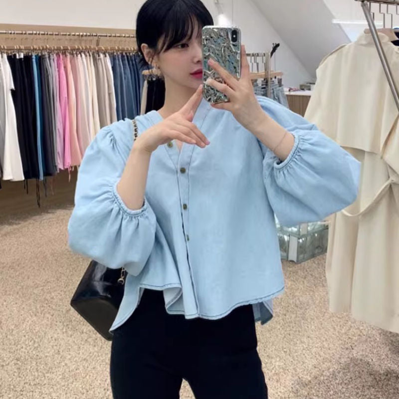 顯瘦氣質牛仔澎袖上衣